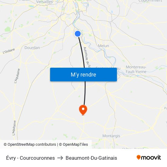 Évry - Courcouronnes to Beaumont-Du-Gatinais map