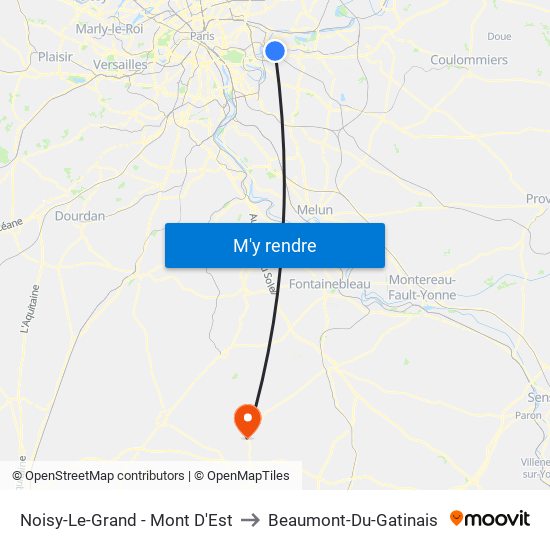 Noisy-Le-Grand - Mont D'Est to Beaumont-Du-Gatinais map