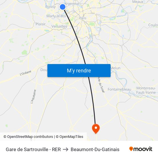 Gare de Sartrouville - RER to Beaumont-Du-Gatinais map