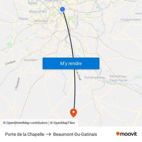 Porte de la Chapelle to Beaumont-Du-Gatinais map