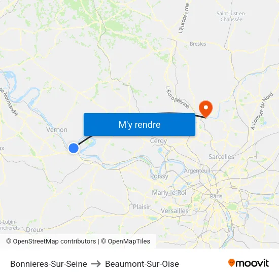 Bonnieres-Sur-Seine to Beaumont-Sur-Oise map