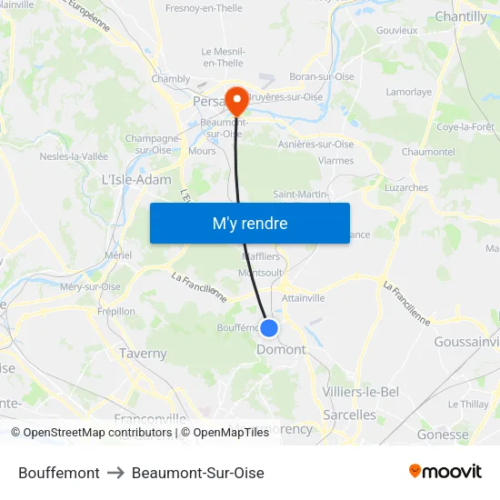 Bouffemont to Beaumont-Sur-Oise map