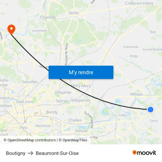 Boutigny to Beaumont-Sur-Oise map
