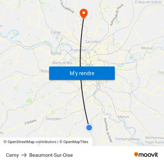 Cerny to Beaumont-Sur-Oise map
