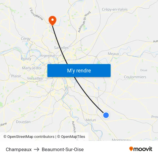 Champeaux to Beaumont-Sur-Oise map