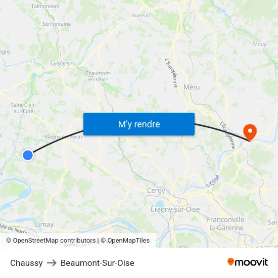 Chaussy to Beaumont-Sur-Oise map