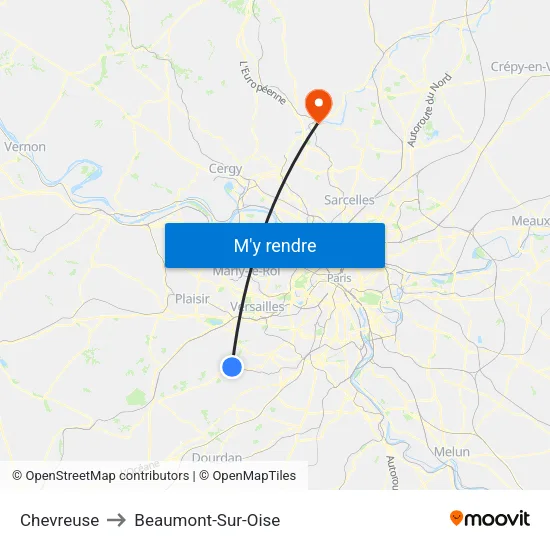 Chevreuse to Beaumont-Sur-Oise map