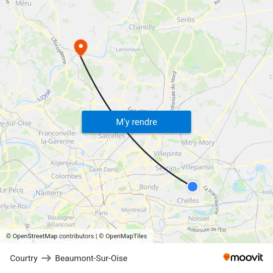 Courtry to Beaumont-Sur-Oise map