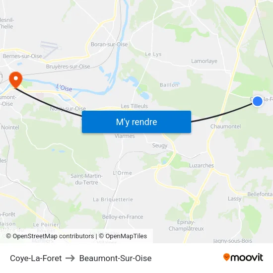 Coye-La-Foret to Beaumont-Sur-Oise map