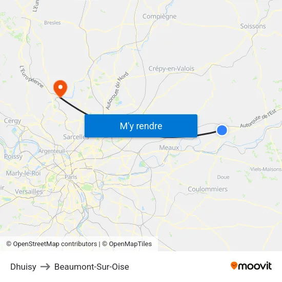 Dhuisy to Beaumont-Sur-Oise map