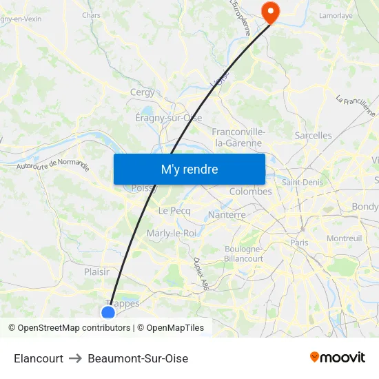 Elancourt to Beaumont-Sur-Oise map