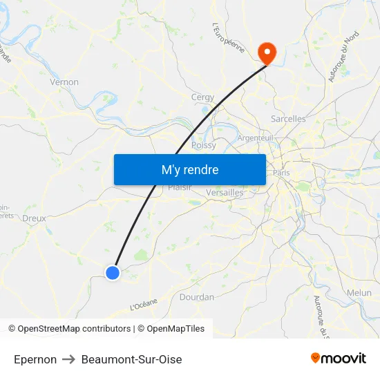 Epernon to Beaumont-Sur-Oise map