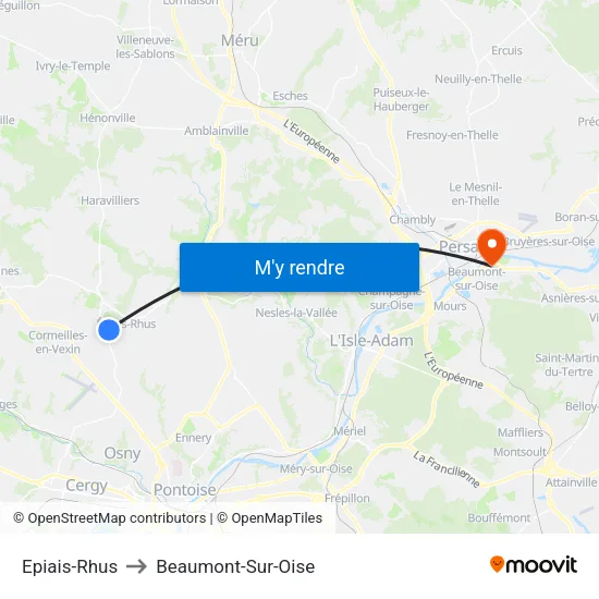 Epiais-Rhus to Beaumont-Sur-Oise map