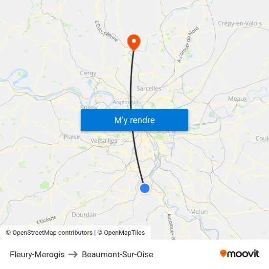 Fleury-Merogis to Beaumont-Sur-Oise map