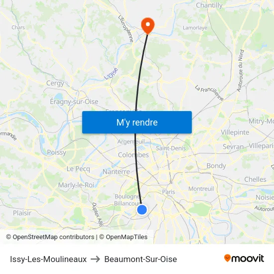 Issy-Les-Moulineaux to Beaumont-Sur-Oise map