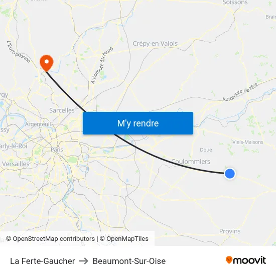 La Ferte-Gaucher to Beaumont-Sur-Oise map