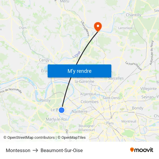 Montesson to Beaumont-Sur-Oise map