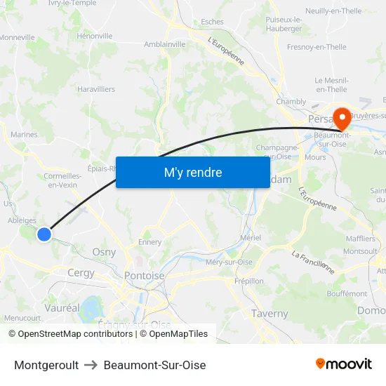 Montgeroult to Beaumont-Sur-Oise map