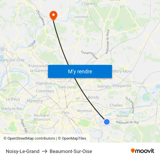 Noisy-Le-Grand to Beaumont-Sur-Oise map