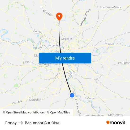 Ormoy to Beaumont-Sur-Oise map