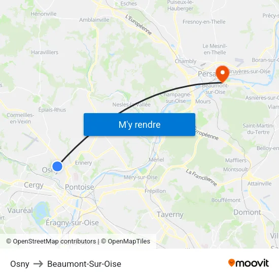 Osny to Beaumont-Sur-Oise map