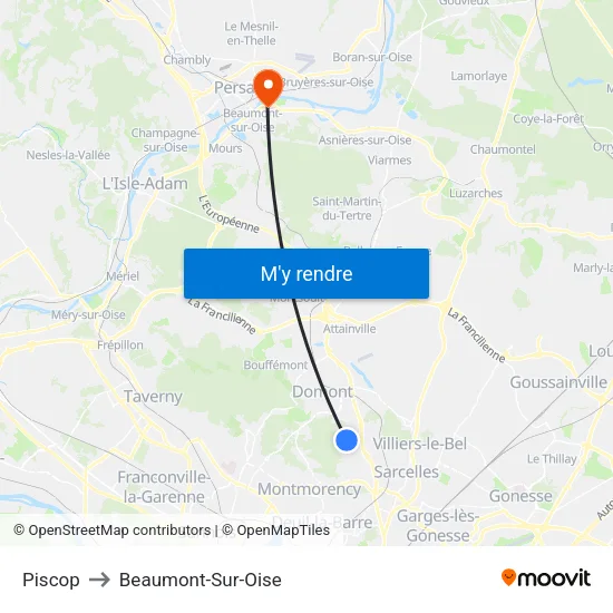 Piscop to Beaumont-Sur-Oise map