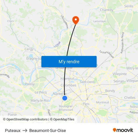 Puteaux to Beaumont-Sur-Oise map