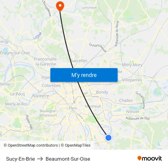 Sucy-En-Brie to Beaumont-Sur-Oise map