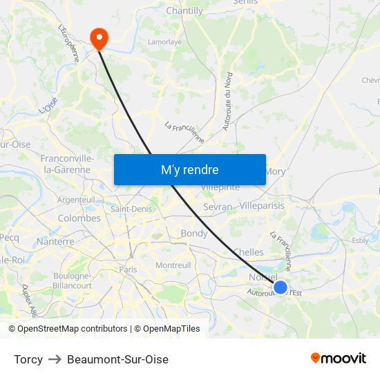 Torcy to Beaumont-Sur-Oise map