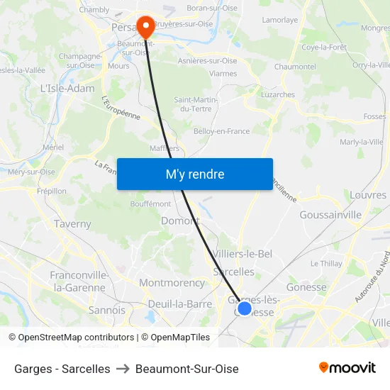 Garges - Sarcelles to Beaumont-Sur-Oise map