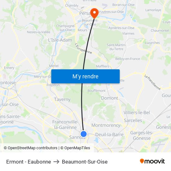 Ermont - Eaubonne to Beaumont-Sur-Oise map