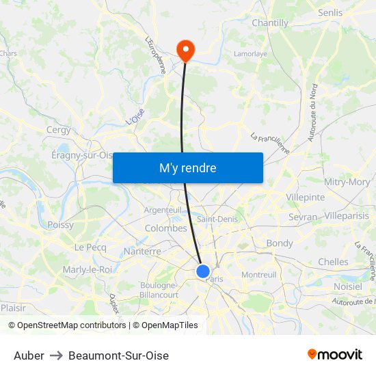 Auber to Beaumont-Sur-Oise map
