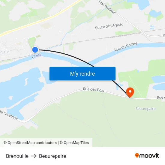 Brenouille to Beaurepaire map