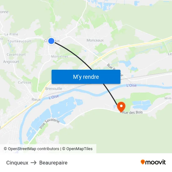 Cinqueux to Beaurepaire map