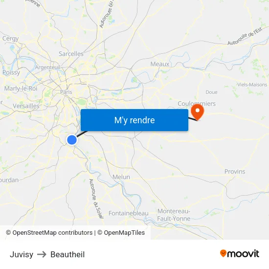 Juvisy to Beautheil map