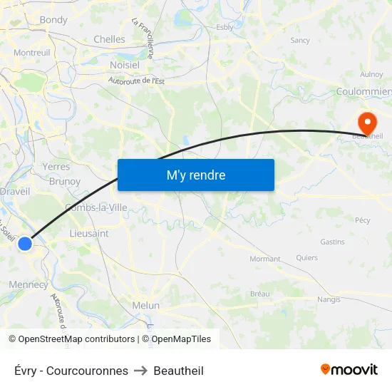 Évry - Courcouronnes to Beautheil map