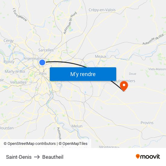 Saint-Denis to Beautheil map