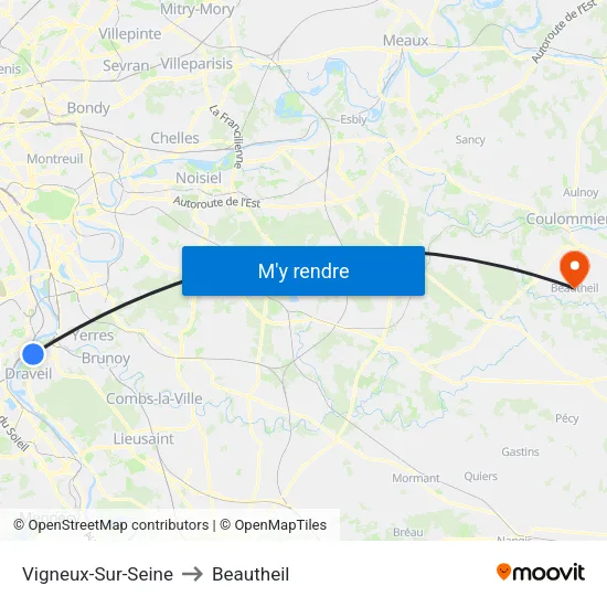 Vigneux-Sur-Seine to Beautheil map