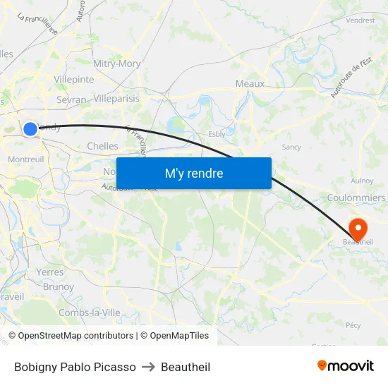 Bobigny Pablo Picasso to Beautheil map