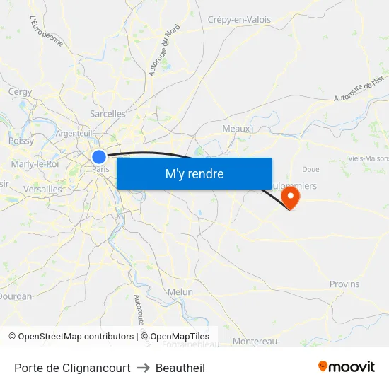 Porte de Clignancourt to Beautheil map