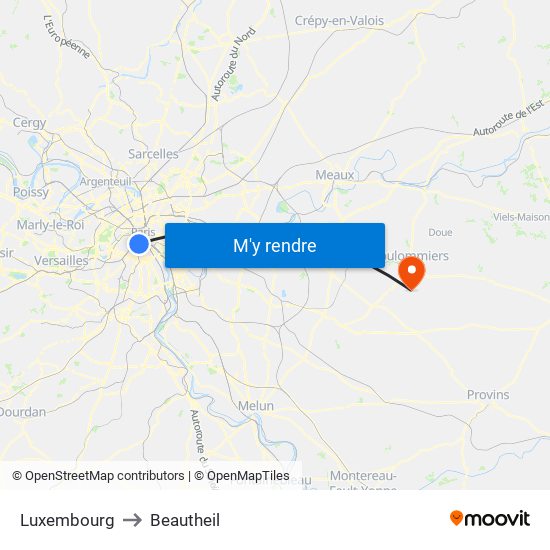 Luxembourg to Beautheil map