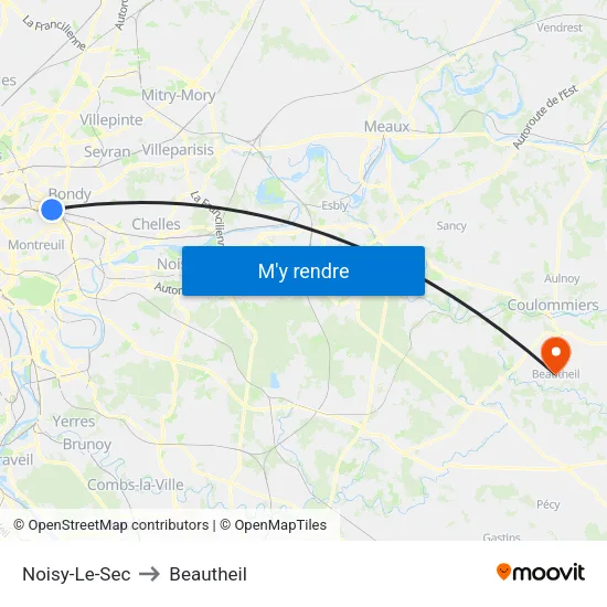 Noisy-Le-Sec to Beautheil map