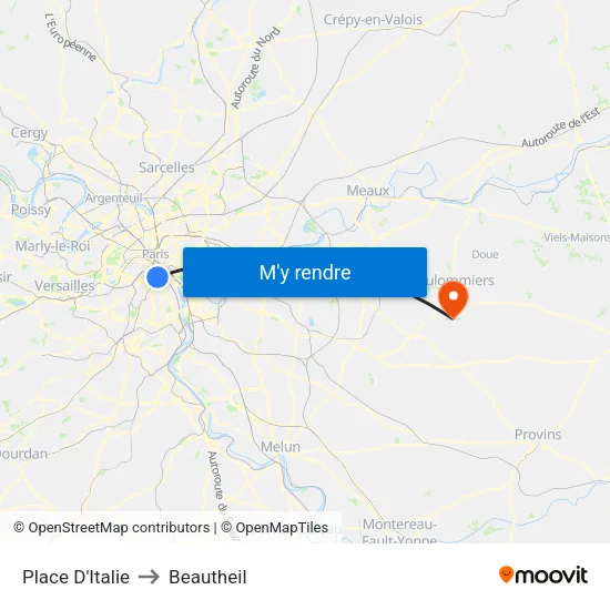 Place D'Italie to Beautheil map