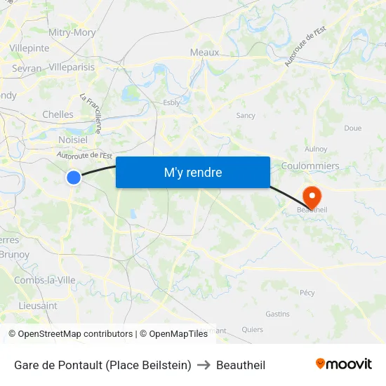 Gare de Pontault (Place Beilstein) to Beautheil map