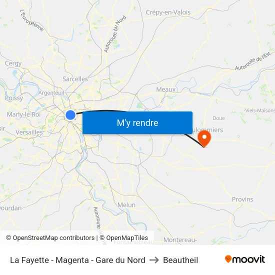 La Fayette - Magenta - Gare du Nord to Beautheil map