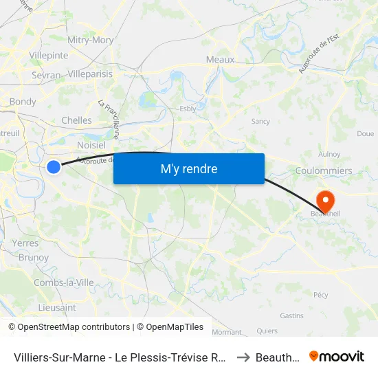 Villiers-Sur-Marne - Le Plessis-Trévise RER to Beautheil map