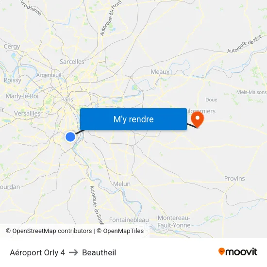 Aéroport Orly 4 to Beautheil map