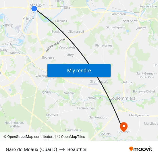 Gare de Meaux (Quai D) to Beautheil map