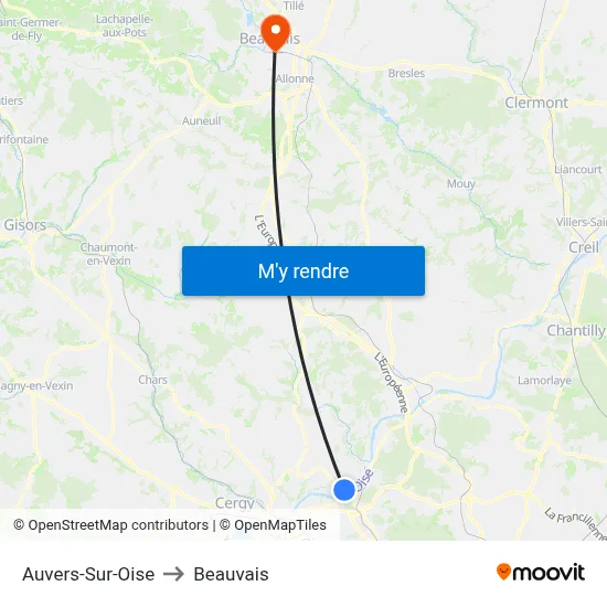 Auvers-Sur-Oise to Beauvais map