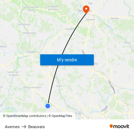 Avernes to Beauvais map